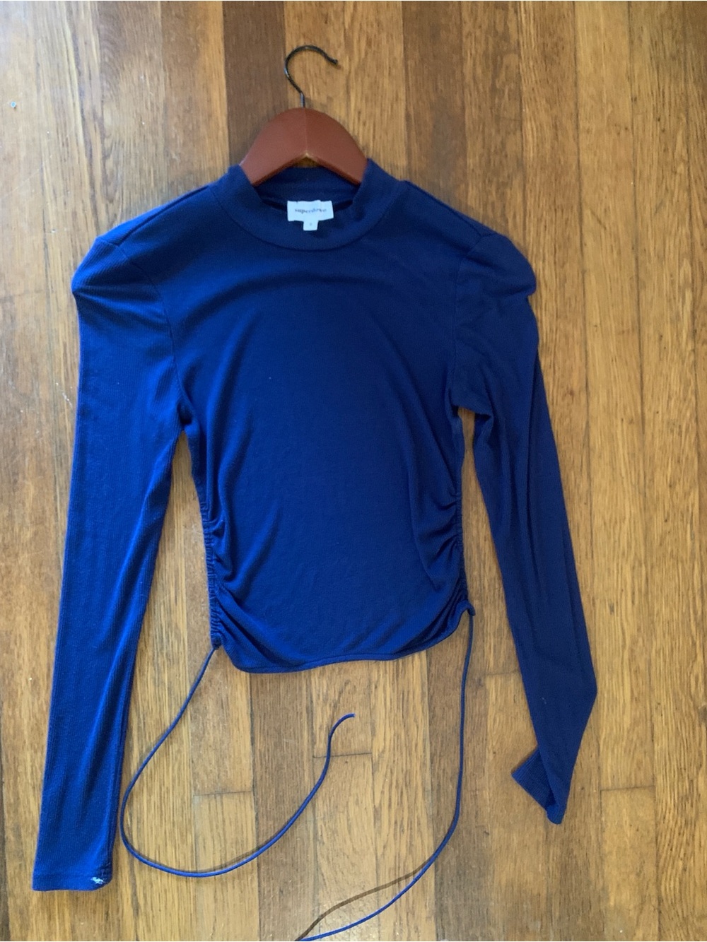 Super down blue backless long-Sleeve Ruched Side Top